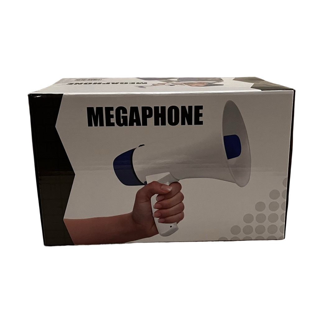 Sleek White Blue Megaphone for Outdoor Events